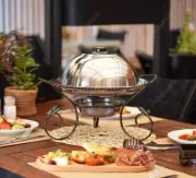 Saj (plated) food presentation stand with heater compartment,kebabs grill warmer