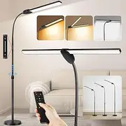 OUTON LED Floor Lamp with Double Head, 18W 1800LM, Super Wide & Bright, Height Adjustable, Remote & Touch Control, Memory Function, Dimmable Standing Lamp for Reading, Working, Sewing, Drawing, Black