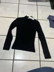 NEW BLACK SIZE 6 BOOHOO LONG SLEEVE TURTLE NECK FITTED BLOUSE TOP