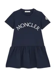 Moncler Kids Logo-embroidered Stretch-cotton Dress - Navy - 9 Months 9 Months