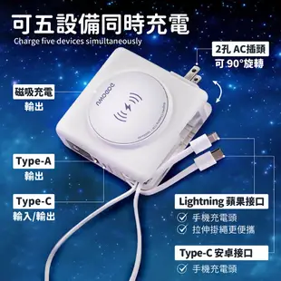 【 臺灣製造！自帶線行動電源 安全合格】帶線行動電源 磁吸行動電源 快充行動電源 口袋電源 行充 多功能無線行充