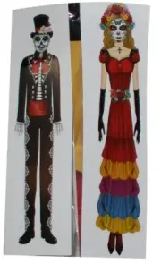Set of 2, 60" DOD Groom & Bride Paper Cutout Jointed Sugar Skull Haunted House