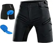 [Nepest] Mens Mountain Bike Shorts 3D Padded MTB Bicycle Biking Riding Cycling Shorts Padding Liner Baggy Quick Dry,Zip Pockets