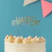Cake & Candle Caps Happy Birthday Cake Topper Party Decoration Metal Gold