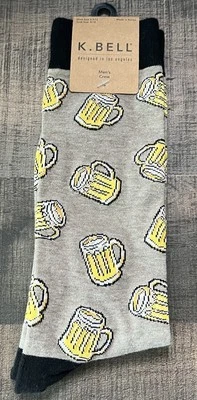 NWT K.BELL Men’s CREW DRESS SOCKS Beer Mugs Chug NEW GIFT 10-13