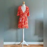 TopShop Mini Flower V-Neck Dress Orange NWT Size XS