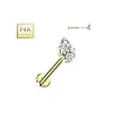 Pear Shape Cut 14K Gold Threadless Push-in Labret 18 GAUGE, Flat Back Stud.
