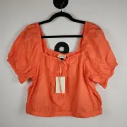 Women's Puff Short Sleeve Peasant Crop Top Universal Thread Orange - L