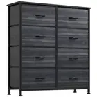 Dresser with 8 Drawers - Fabric Storage Tower, Dark Black Wood Grain 8-Drawer