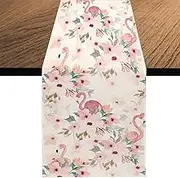 Watercolor Flamingo Peony Flower Table Runner, Seasonal Spring Summer Floral Holiday Kitchen Dining Table Decoration for Home Party Decor 13x70 Inch