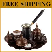 Elegant Turkish Coffee Set with 12 Pieces - Copper Pot and Decorative Tray