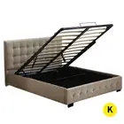 Fabric Bed Frame King Tufted Beige Levede
