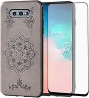 Asuwish Compatible with Samsung Galaxy S10e Case and Tempered Glass Screen Protector Thin Slim Soft TPU Flower Rugged Leather Cell Phone Cover for Glaxay S 10e Gaxaly 10se Galaxies Se10 Women Men Grey