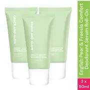Grace and Glow English Pear & Freesia Deodorant Serum Roll-On Pore Care (3x50ml)