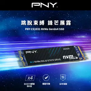 【含稅公司貨】PNY必恩威 CS1031 2TB 1TB 500G M.2 2280 PCIe Gen3 SSD固態硬碟