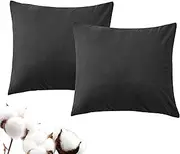 LINENOVA 100% Luxury Cotton European Pillowcases(Set of 2),Super Soft and Breathable Envelope Closure Pillow Cases - 65x65cm -Black