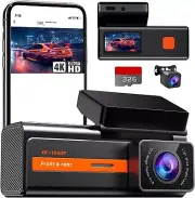 Dash Cam Front and Rear, 4k+1080P Dual Dash Camera for Cars, 1.5” WiFi Mini