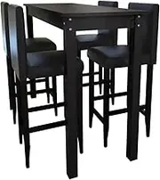 Bar Table with 4 Bar Chairs Black,Contemporary Dining Set with Bar Table and Padded Bar Chairs for Small Spaces Dining Furniture Sets