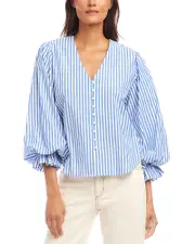 Karen Kane Stripe Layered Sleeve Shirred Blouse