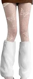 [JSTHHTT] 30 cm Women's Leg Warmers, Leg Warmers Y2K, White Leg Warmers, Long Boot Cuffs, Knee Socks, Warm Knee Warmers, Fluffy Boot Covers, Accessory Set with White Stockings, White, One size