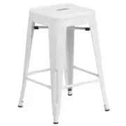 Bar Stool 16"x24" Backless Stackable Square Seat Metal White