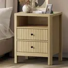 Oikiture Bedside Table 2 Drawers Side End Tables Nightstand Open Shelf Natural
