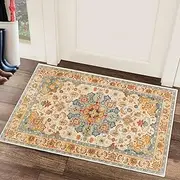 Boho Area Rug, 2 x 3 Ft Machine Washable Rugs for Entryway Faux Wool Small Rugs Distressed Throw Rug Non-Slip Floor Carpet for Indoor Bedroom Kitchen Living Room