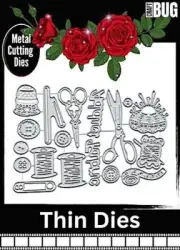 CRAFTBUG DIES CUT EMBOSS & STENCIL THIN DIES ~SCISSORS NEEDLE THREAD E18-B14