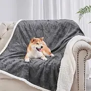 CROCHEN Waterproof Dog Blanket - XL Dog Bed Cover Blanket for Bed & Couch Protection Sherpa Fleece Puppy Blanket Soft Plush Reversible Throw Furniture Protector(Grey, 127x152cm)