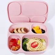 Food Container, Silicone Bento Box, 4 Compartment Lunch Box Container with Lids, Leak-Proof Salad Bento Boxes, Airtight, Microwave, Dishwasher and Freezer Safe (Pink)