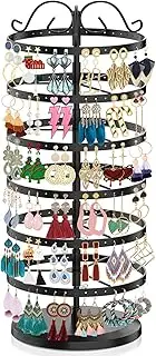 iDavosic.ly 6 Tier Metal Rotating Earring Holder Organizer, 264 Holes Large Stud Storage Display Stands Tree Rack, Adjustable Pierced Hoop Dangle Tower for Women, Black
