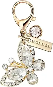 [Monnel] MC583 Little 3D Crystal Butterfly Lobster Clasp Charm for Women with Velvet Bag (White,1 Piece)