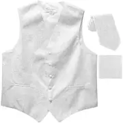New Men's Formal Vest Tuxedo Waistcoat_necktie set paisley pattern wedding White