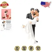 Elegant Caucasian Groom & African American Bride Cake Topper - 6” Fine Porcelain