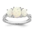 14K Solid White Gold Lab Opal Diamond 3 Stone Ring