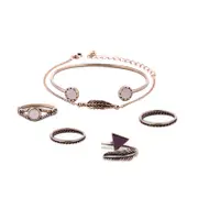 2 Sets Arrow Rings Feather Chain Crystal Bracelets Jewelry Set GOLD COLOUR