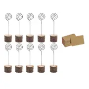 30Pc Wood Place Card Holders with Swirl Wire Kraft Place Cards Rustic Wood Table Number Holders Stands Name Cards Holder As shown