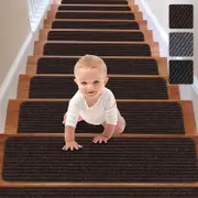 Stair Treads Carpet Non-Slip Indoor Stair Runners for Wooden Steps, Stair Rugs for Kids and Dogs, Set of 15, 8" X 30", Brown