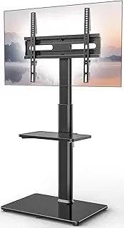 Universal Floor TV Stand with Mount 70 Degree Swivel 9 Level Height Adjustable and Space Saving Design for Most 27 to 65 inch LCD, LED OLED TVs One Shelf