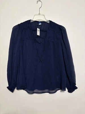 Old Navy Peasant Blouse Shirt Small S $39.99 Navy Long Sleeve Boho Hippie