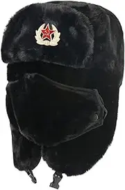 [nicylin] Russian Hats for Man Women Thermal Hats with Ear Flap and Detachable Windproof Mask Breathable Winter Trapper Hat for Outdoor Activities Fedoras Black, Black