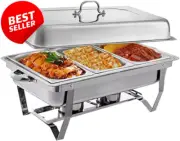 9L Chafing Dish Buffet Server, Stainless Steel Food Warmer, 3x3L Trays for Party