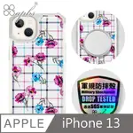 APBS IPHONE 13 6.1吋軍規防摔皮革磁吸手機殼-經典牛紋-格紋-玫瑰(上光版)-白殼