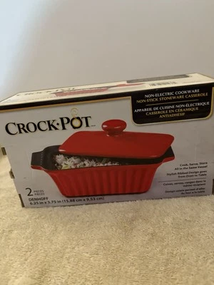 Crock-Pot Denhoff Non-Stick Stoneware Casserole Red Ribbed Dish w/Lid NIB A-1