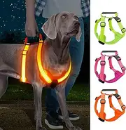 Light Up Dog Harness, Led No Pull Dog Harness with Handle Reflective Glow-in-The-Dark for Night Walking, USB Rechargeable Lighted Vest for Medium Large Dogs, Adjustable Soft Illuminated (Orange, M)