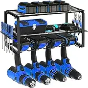 Boheena Heavy-Duty Metal Power Tool Organiser & Cordless Charging Station - Wall-Mounted Storage Rack for Garage - Easy Install 5 Drill, Screwdriver Holder Tool Shelf for Mechanics & DIY Enthusiasts