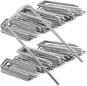 100Pcs Garden Stakes Staples, BetterJonny Heavy Duty Securing Pegs Galvanized Steel Staples Landscape Staples, U Shaped Ground Stakes for Lawn Securing Ground Fabric Tents