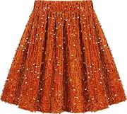 [Weixinbuy] Sequin Skirt for Girls Kids Sparkly Fashion Shiny Pleated Skirts Elastic Waist A-Line Velvet Glitter Party Outfits