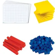 Base Ten Blocks 10 Yellow Flats, 10 Red Longs 100 Units + Write Wipe Board 2cm