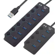 USB 3.0 Hub 4 / 7 Port with Led Button Switch Splitter Charger Adapter Converter